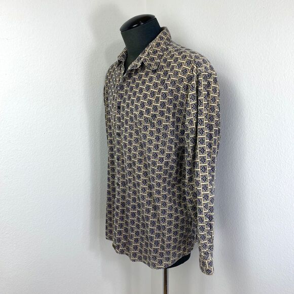 Bruno Tan Geometric Pinwale Corduroy Dress Shirt XL Button Front Long Sleeves - Picture 7 of 12
